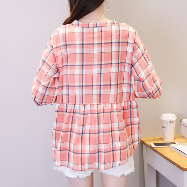 Карирана риза с копчета и 3/4 ръкав за бременни