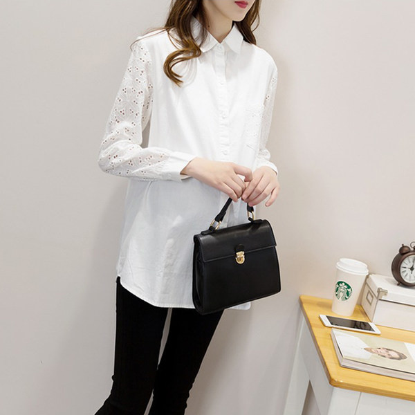 Модерна дамска риза с дълъг ръкав в бял цвят за бременни