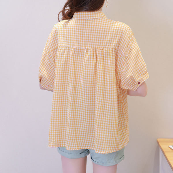 Нов модел лятна карирана риза с джоб за бременни