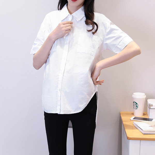 Ежедневна дълга риза с джобове и копчета за бременни