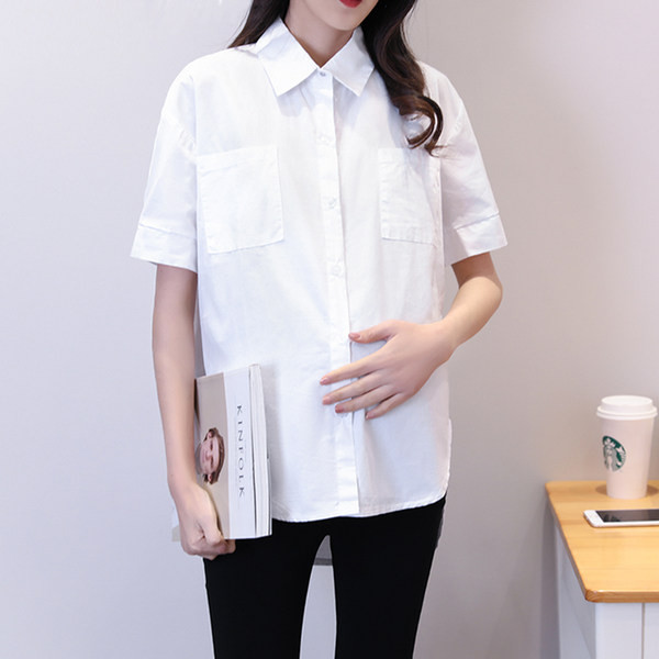 Ежедневна дълга риза с джобове и копчета за бременни