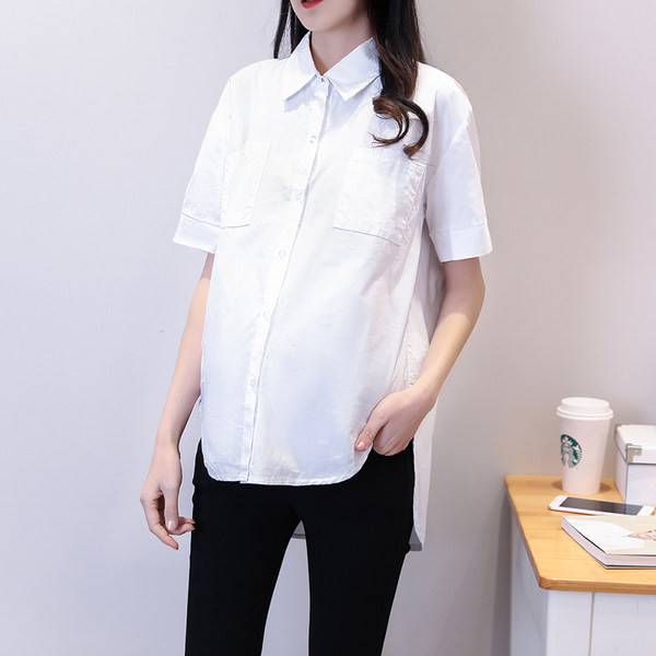 Ежедневна дълга риза с джобове и копчета за бременни