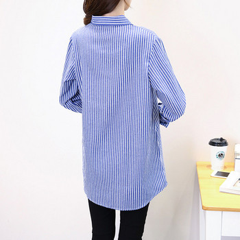Νέο μοντέλο ριγέ γυναικείο πουκάμισο με κλασικό γιακά - για εγκύους