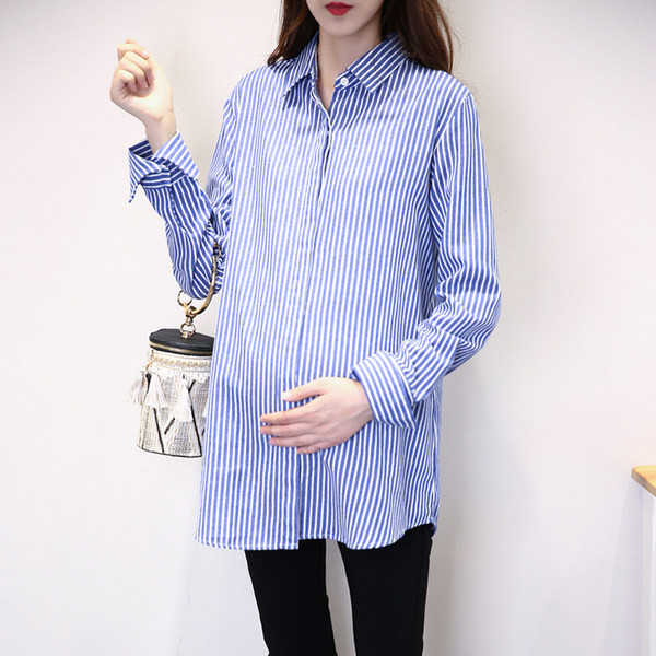 Нов модел раирана дамска риза с класическа яка -за бременни