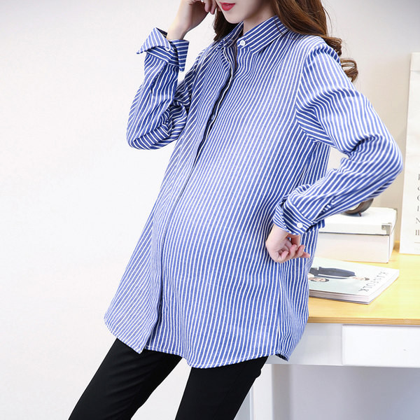 Нов модел раирана дамска риза с класическа яка -за бременни