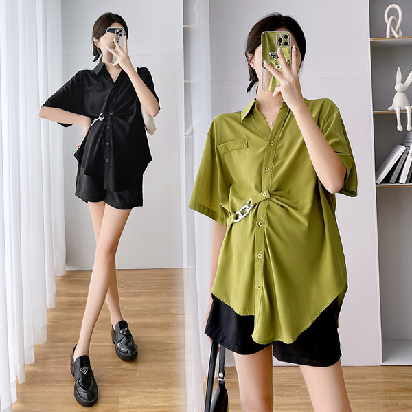 Лятна дамска риза за бременни с шпиц деколте