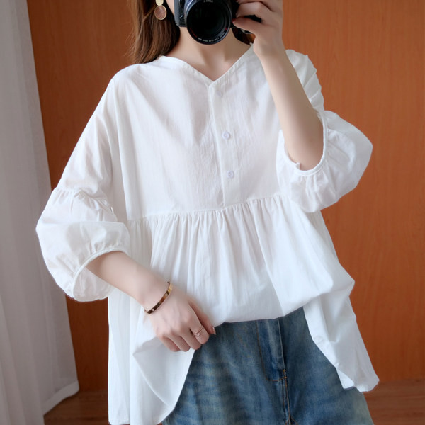 Памучна риза широк модел с копчета за бременни