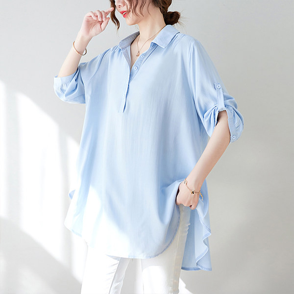 Широка риза с регулиращ се ръкав за бременни