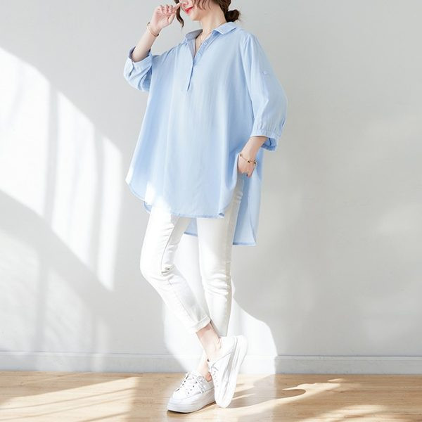 Широка риза с регулиращ се ръкав за бременни