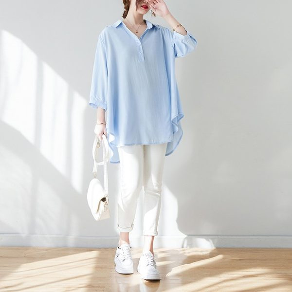 Широка риза с регулиращ се ръкав за бременни