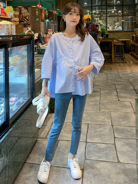 Ежедневна дамска риза с овално деколте за бременни