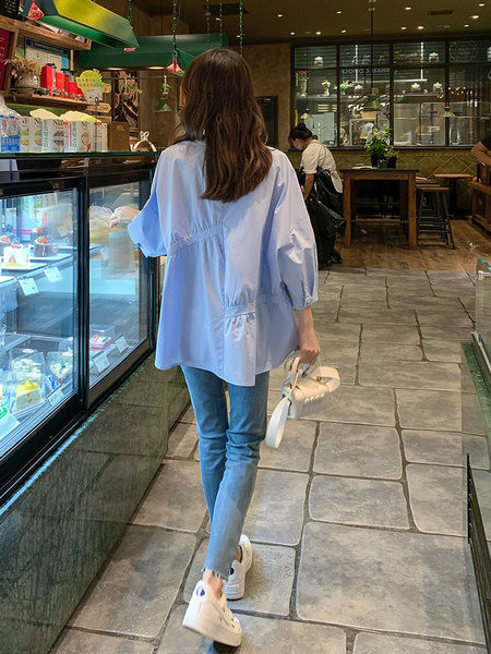 Ежедневна дамска риза с овално деколте за бременни