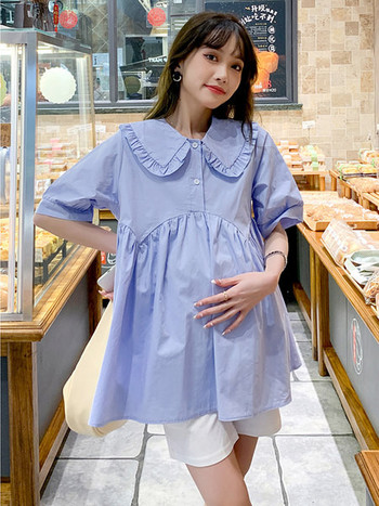 Φαρδύ μοντέλο γυναικείο πουκάμισο με οβάλ λαιμόκοψη για εγκύους