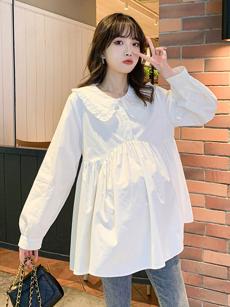 Φαρδύ μοντέλο γυναικείο πουκάμισο με οβάλ λαιμόκοψη για εγκύους