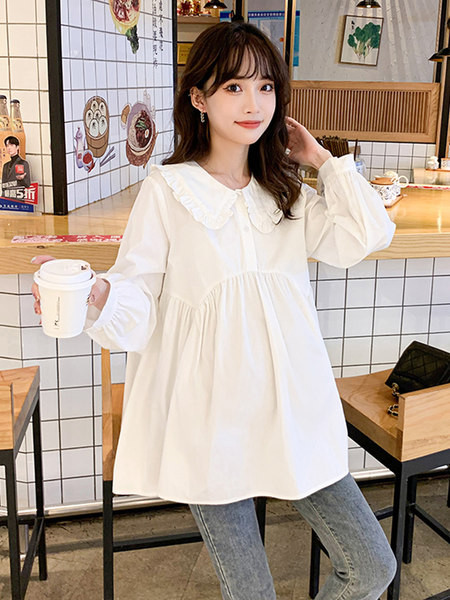 Φαρδύ μοντέλο γυναικείο πουκάμισο με οβάλ λαιμόκοψη για εγκύους