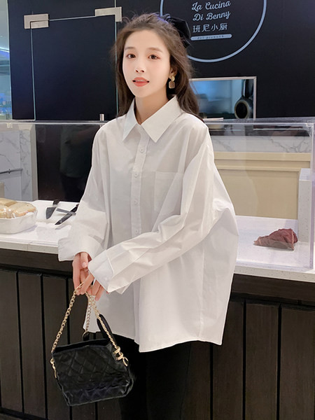 Широка дамска риза с класическа яка за бременни