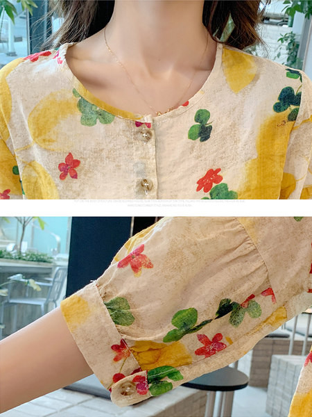 Свободна риза за бременни с флорални мотиви и 3/4 ръкав