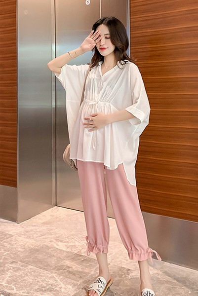 Свободен модел шифонена риза с къс и дълъг ръкав за бременни