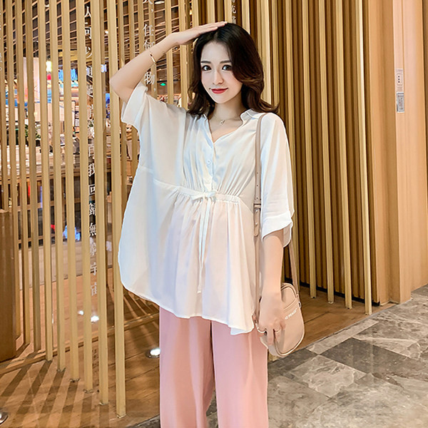 Свободен модел шифонена риза с къс и дълъг ръкав за бременни