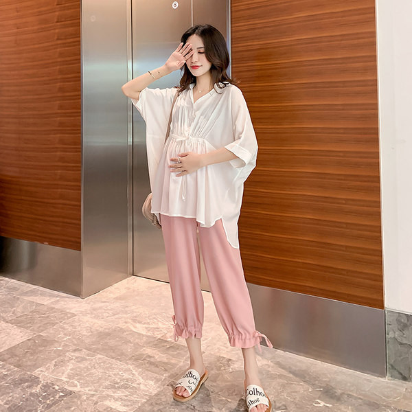 Свободен модел шифонена риза с къс и дълъг ръкав за бременни