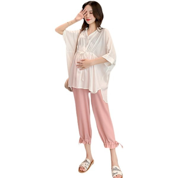 Свободен модел шифонена риза с къс и дълъг ръкав за бременни