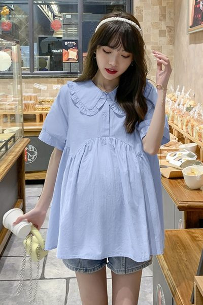 Нов модел риза за бременни с овално деколте и къс ръкав 