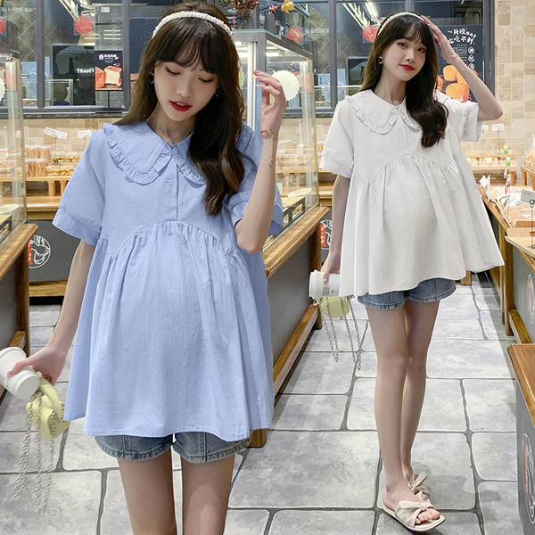 Нов модел риза за бременни с овално деколте и къс ръкав 