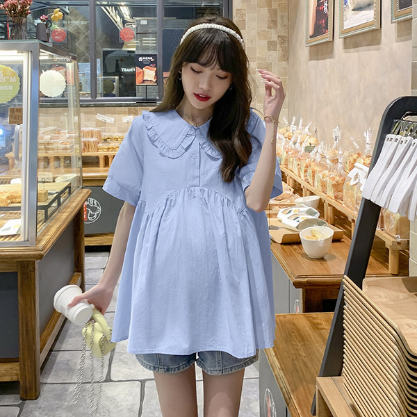 Нов модел риза за бременни с овално деколте и къс ръкав 