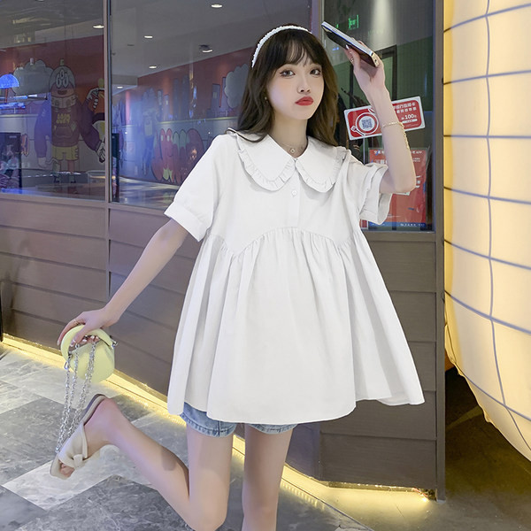 Нов модел риза за бременни с овално деколте и къс ръкав 