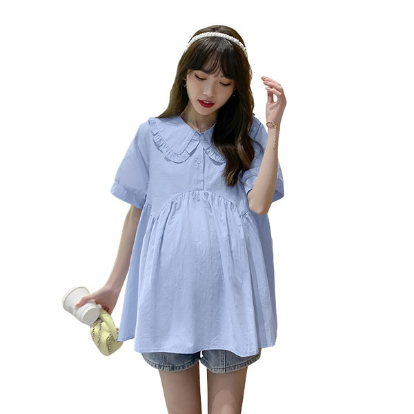 Нов модел риза за бременни с овално деколте и къс ръкав 