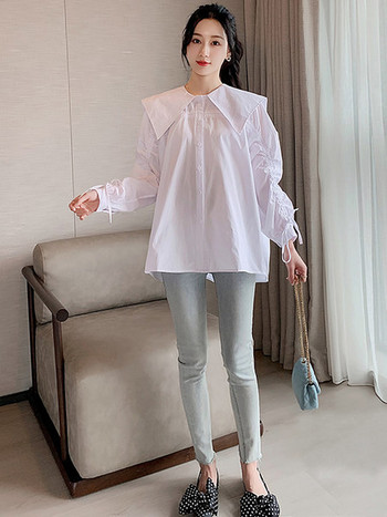 Модерна риза за бременни с дълъг ръкав и връзки