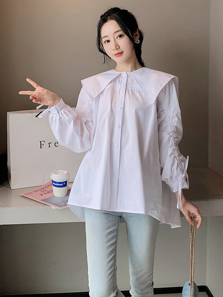 Μοντέρνα  μακρυμάνικο πουκάμισο εγκυμοσύνης με κορδόνι