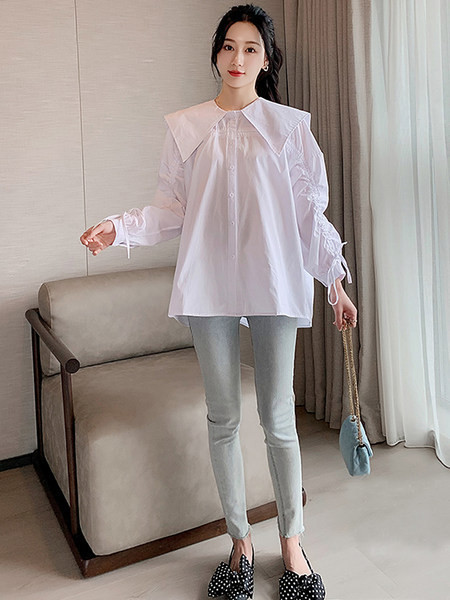 Μοντέρνα  μακρυμάνικο πουκάμισο εγκυμοσύνης με κορδόνι