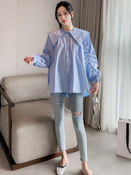 Μοντέρνα  μακρυμάνικο πουκάμισο εγκυμοσύνης με κορδόνι