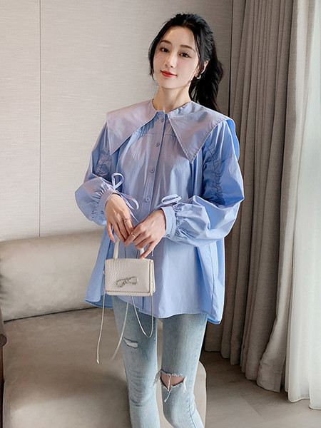 Μοντέρνα  μακρυμάνικο πουκάμισο εγκυμοσύνης με κορδόνι