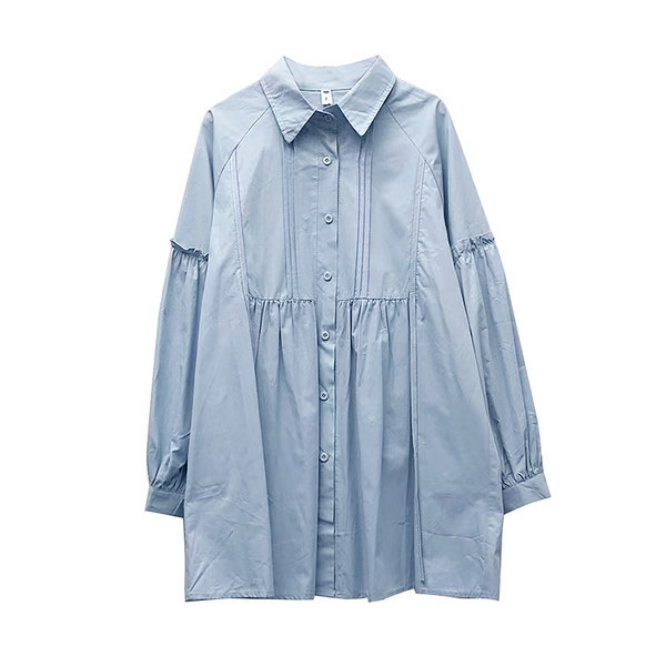 Широк модел риза за бременни с класическа яка и дълъг ръкав