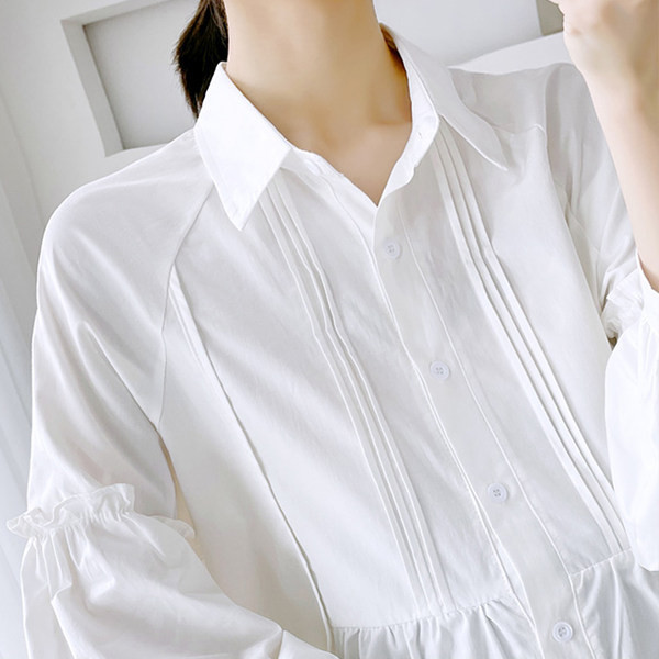 Широк модел риза за бременни с класическа яка и дълъг ръкав