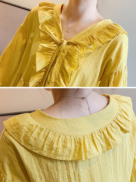 Широка памучна риза с къдри и връзки