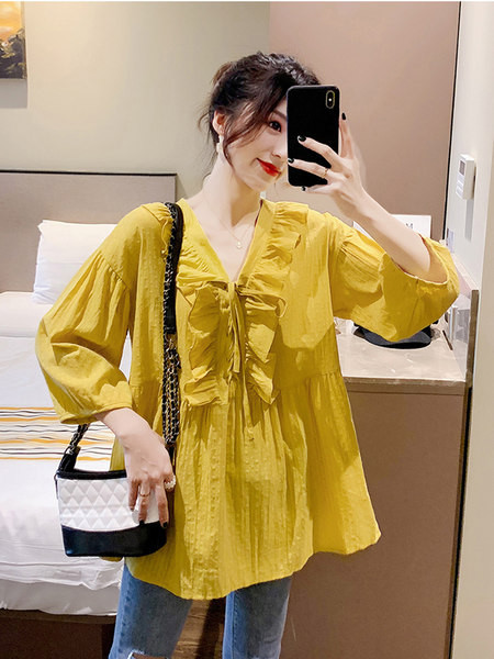 Широка памучна риза с къдри и връзки