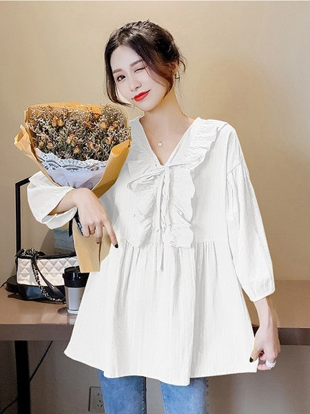 Широка памучна риза с къдри и връзки