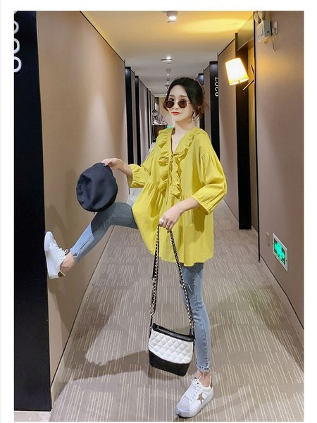 Широка памучна риза с къдри и връзки