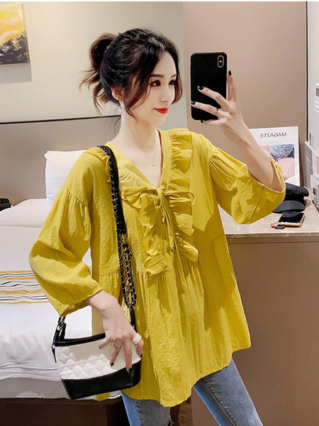 Широка памучна риза с къдри и връзки