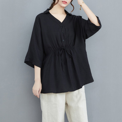 Φαρδύ γυναικείο πουκάμισο με μυτερή λαιμόκοψη για εγκύους