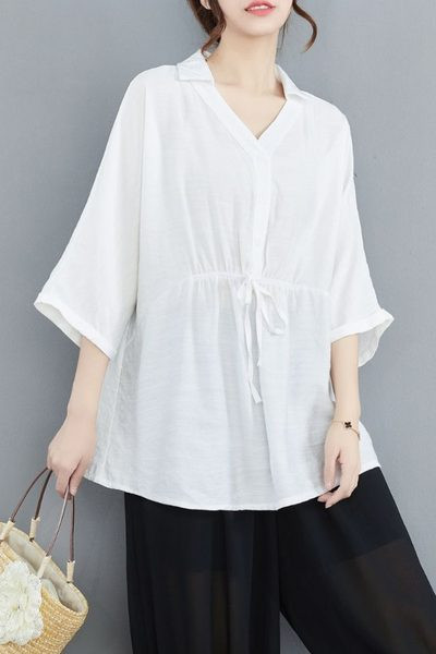 Φαρδύ γυναικείο πουκάμισο με μυτερή λαιμόκοψη για εγκύους