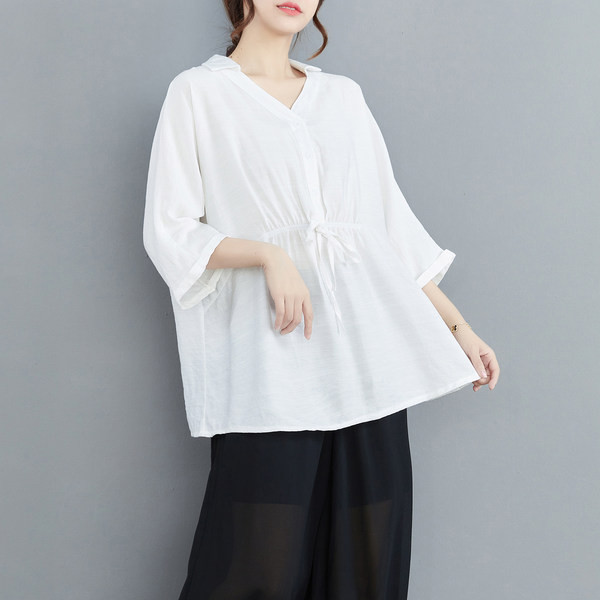 Φαρδύ γυναικείο πουκάμισο με μυτερή λαιμόκοψη για εγκύους