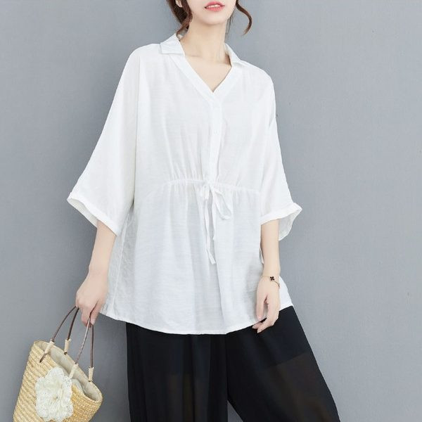 Φαρδύ γυναικείο πουκάμισο με μυτερή λαιμόκοψη για εγκύους