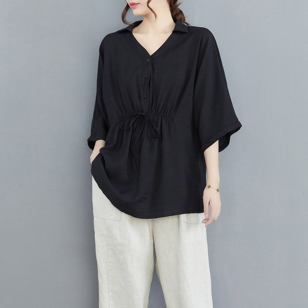 Φαρδύ γυναικείο πουκάμισο με μυτερή λαιμόκοψη για εγκύους