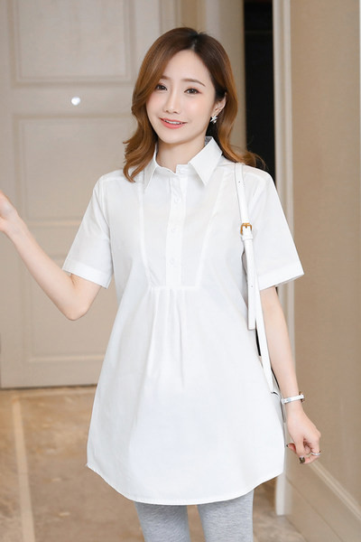 Καλοκαιρινό πουκάμισο εγκυμοσύνης με κοντό μανίκι και κλασικό γιακά