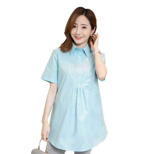 Καλοκαιρινό πουκάμισο εγκυμοσύνης με κοντό μανίκι και κλασικό γιακά