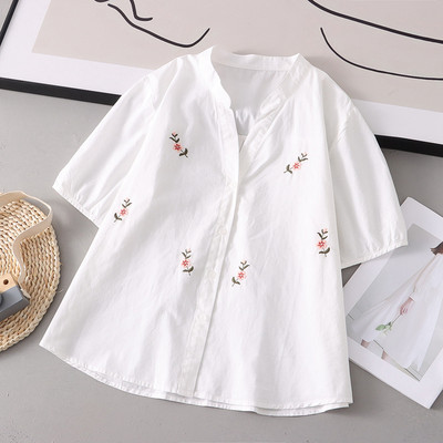 Μοντέρνο πουκάμισο για εγκύους με κέντημα και λαιμόκοψη V